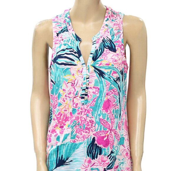 Lilly Pulitzer Essie Smocked Blouse Tank Top Printed Beach Cotton XS New 251587 - Picture 5 of 8